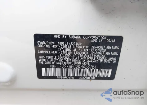 2019 Subaru Forester Premium from USA, damaged, VIN JF2SKAGC2KH428764